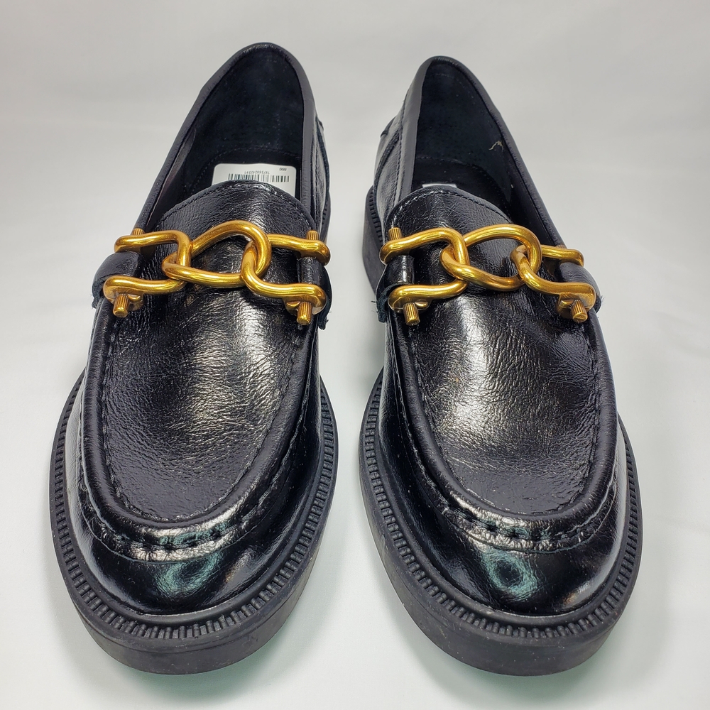 Pre Loved Steve Madden Kalo Loafer In Karmine Black Leather and Chain Detail